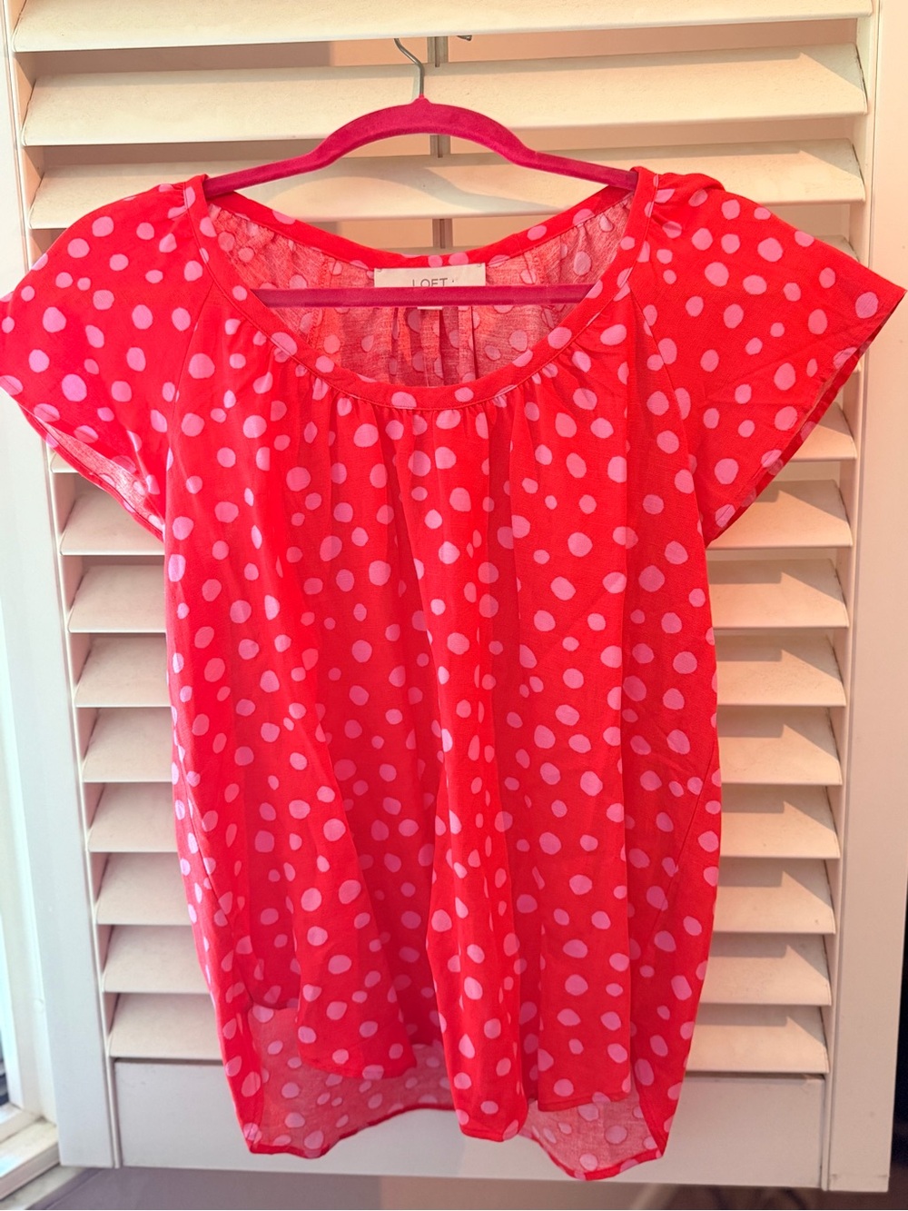LOFT Hot Pink Polka Dot Short Sleeve Blouse Size XS